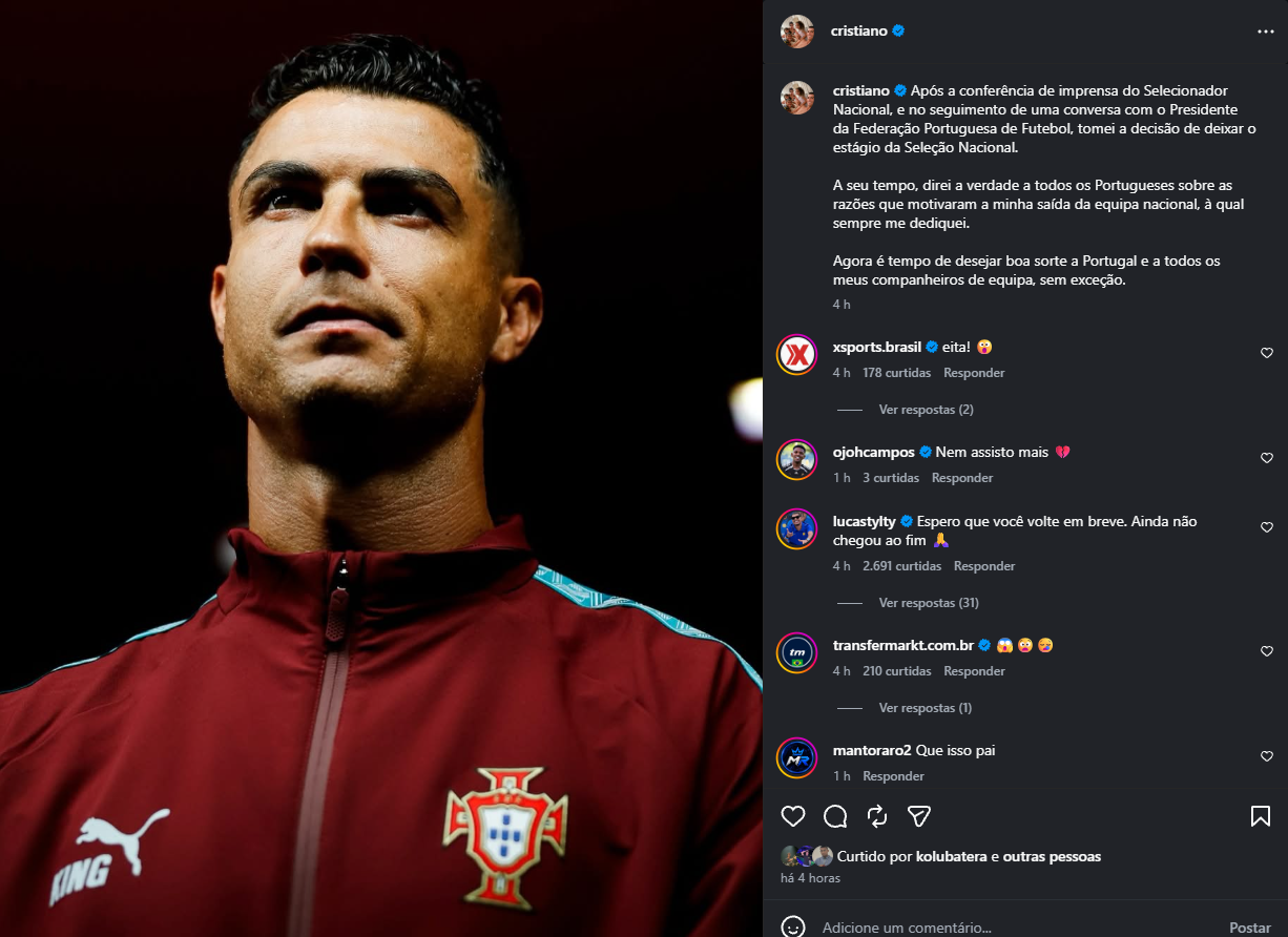 Cristiano Ronaldo deixa a Seleção de Portugal após atrito com Jorge Jesus